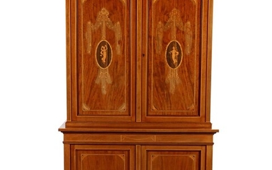 (-), 2-piece walnut veneer Louis Seize-style cupboard with...