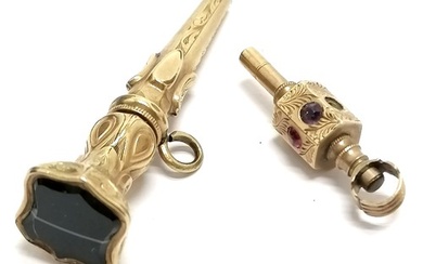 2 x antique watch key pendants - longest 4.2cm with agate sh...
