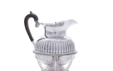 Description A VICTORIAN SILVER HOT WATER KETTLE AND BURNER,...