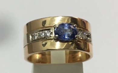 18 kt. Bicolour - Ring - Diamonds, Sapphire