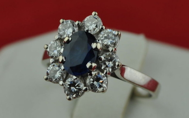 Exclusive Deep Blue - 18 kt. White gold - Ring Sapphire - Diamond