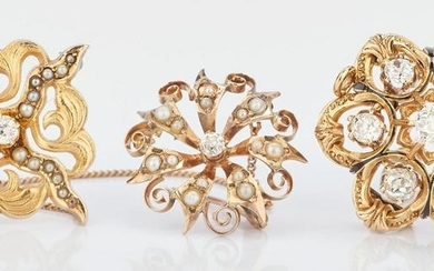 3 Victorian Gold & Diamond Ladies Pins