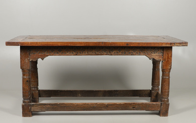 3246973. A 17TH CENTURY AND LATER OAK REFECTORY TABLE.
