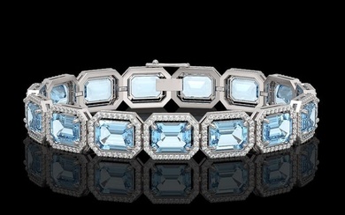 36.81 ctw Aquamarine & Diamond Micro Pave Halo Bracelet 10k White Gold