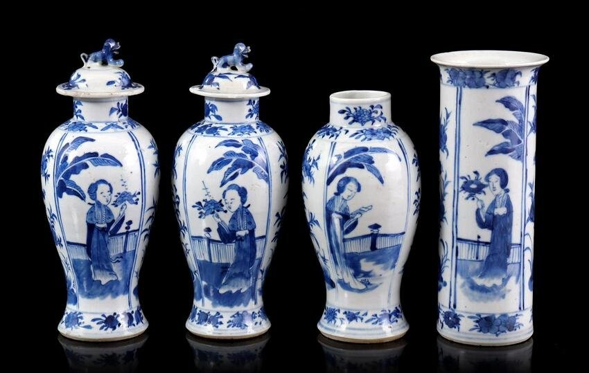 4 Oriental porcelain vases, 2 with covers, China ca.