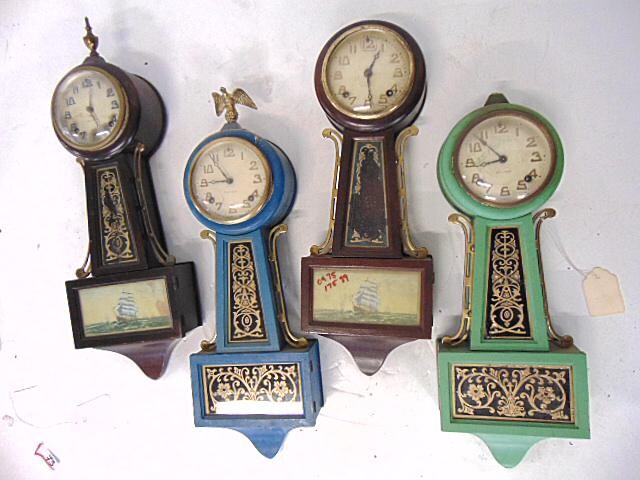 4 Small New Haven Banjo Clocks," WINETKA" , pendulum