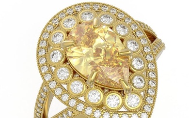 4.12 ctw Canary Citrine & Diamond Victorian Ring 14K Yellow Gold