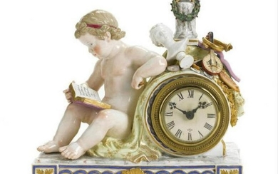 A Meissen Porcelain Figural Mantel Clock Emblematic Of