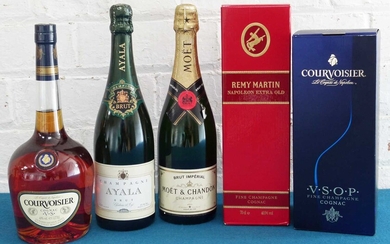 5 Bottles Mixed Lot Cognac and Champagne comprising