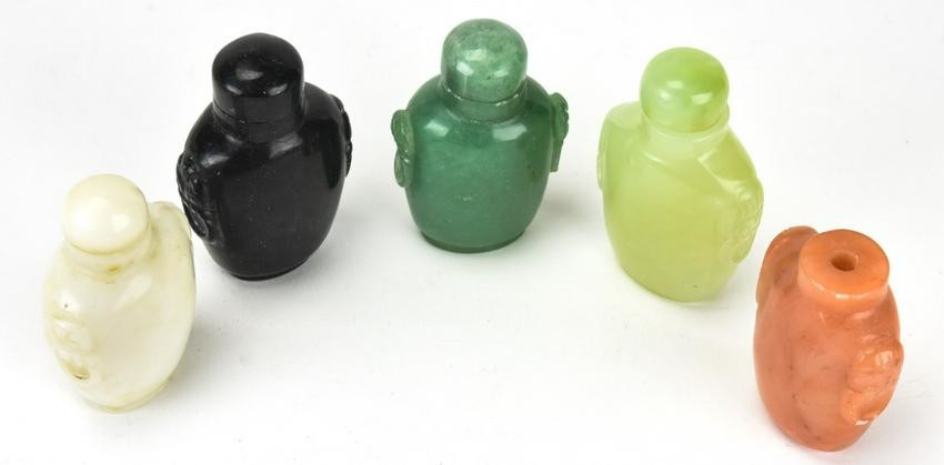 5 Chinese Hardstone Hand Carved Snuff Bottles