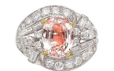 55173: Ceylon Padparadscha Sapphire, Diamond, Gold Ring
