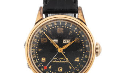 Movado. A stainless steel and gold capped automatic triple calendar wristwatch