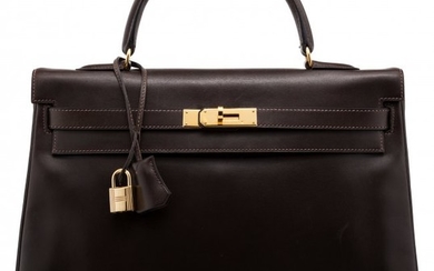 58073: Hermès 35cm Chocolate Calf Box Leather Re