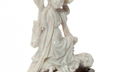 61073: A Carved Opal Figural Group on Wood Base 4-1/2 x
