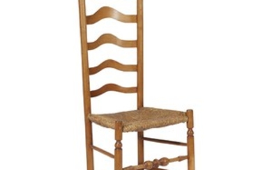 A maple slat-back side chair with rush seat Delaware...