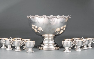 Silverplate Punch Bowl with Punch Cups