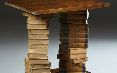 Unusual Pine Book Table, the rectangular top on double
