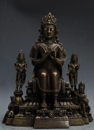 COPPER ALLOY AND SILVER INLAY FIGURE OF TARA