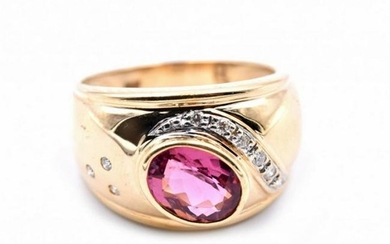18k Yellow Gold Pink Topaz and Diamond Ring