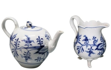 19th Century Meissen Blue and White Teapot and Cream