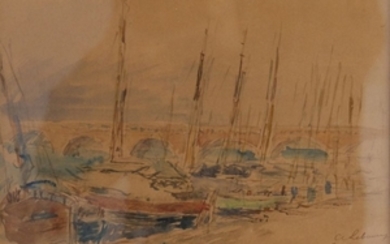 Albert LEBOURG 1849 1928 Voilier au port Aquarel…