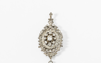 An antique 18 carat gold, silver and diamond pendant/brooch