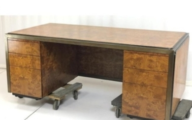 Burl Wood Bronze Trim Modern Executive Desk. Nice