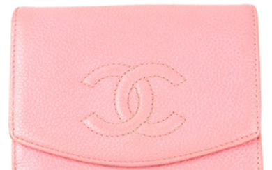 CHANEL - a pink square Caviar wallet.