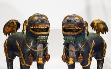 CHINESE CLOISONNE ENAMEL FOODOGS, QING DYNASTY