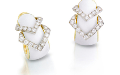 A pair of diamond and enamel earclips,, David Webb