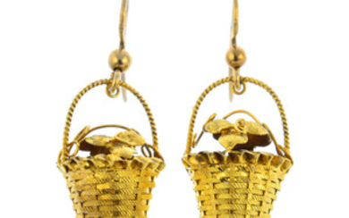 A pair of floral basket earrings. View more details