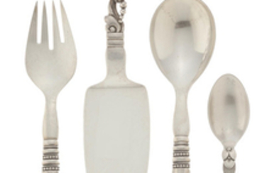 A group of four Danish sterling silver flatware and serving pieces