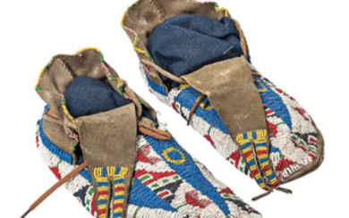 Pair of Large Beaded Hide Moccasins