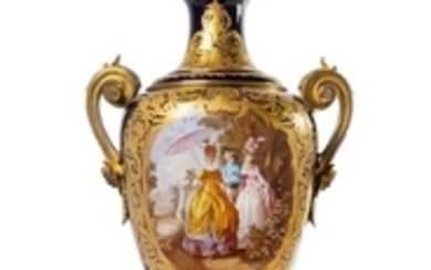 A Napoleonic Sevres Style Gilt Bronze Mounted Porcelain Lidded Urn