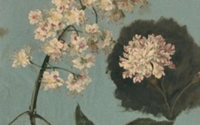Pancrace Bessa Paris, 1772 - Ecouen, 1846 Branche de fleurs de marronnier et oeillet blanc et rose