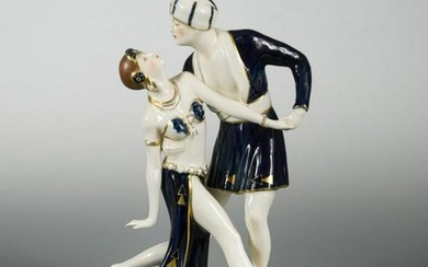Royal Dux, an Art Deco porcelain Arabian dancers group