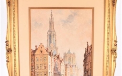 A selection of paintings to include a pair of Continental watercolour street scenes by Pierre Le Beoff, a signed limited...