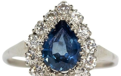 Spectacular Platinum Sapphire and Diamonds Pear Shape
