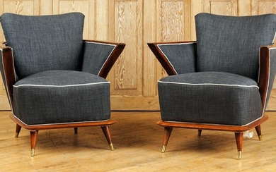 PAIR UPHOLSTERED MID CENTURY MODERN CLUB CHAIRS