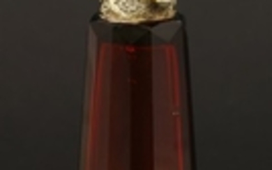 A Victorian ruby glass combination scent bottle and vinaigrette