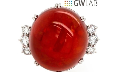 900 Platinum - Ring - 43.05 ct Mexican Fire Opal- 1.15 ct Diamonds