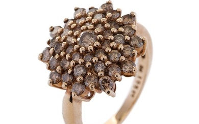 9ct gold diamond cluster ring, claw set champagne round-bril...