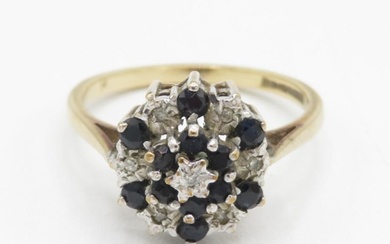 9ct gold sapphire & diamond vintage cluster ring (2.6g) Size...