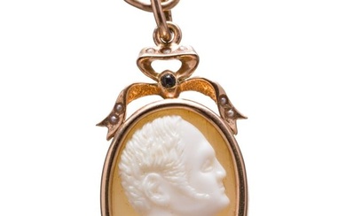 A 14 ct gold-mounted cameo pendant showing Tsar Alexander I of Russia (1801 - 1825)