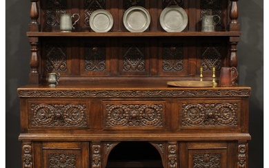 A 17th century style oak country house buffet side cabinet, ...