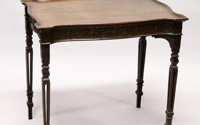 A 19TH CENTURY MAHOGANY RECTANGULAR TOP SILVER TABLE