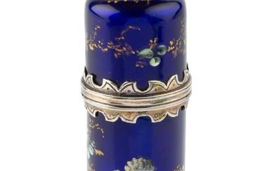 A 19th century French Limoges enamel scent bottle, of cylindrical...