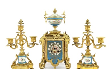 A 19th century French ormolu and Sevres style porcelain cloc...