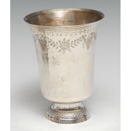 A 19th century French silver footed beaker, flared rim, brig...