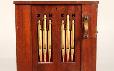 A 19th century miniature chamber barrel organ, playing eight...